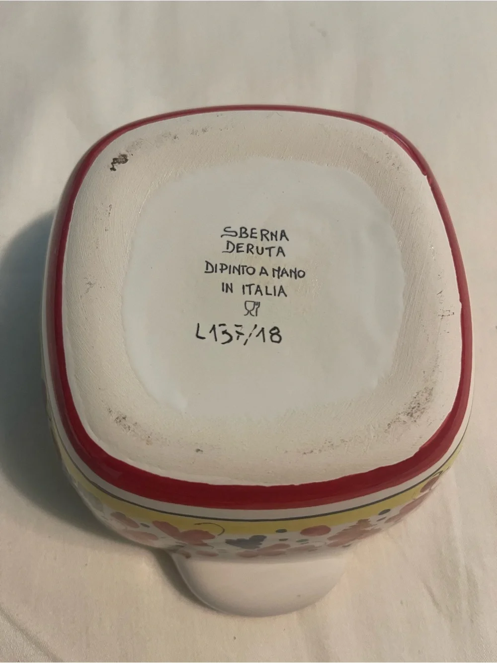 Hand-Painted Deruta Juicer with Red & Yellow Floral Band